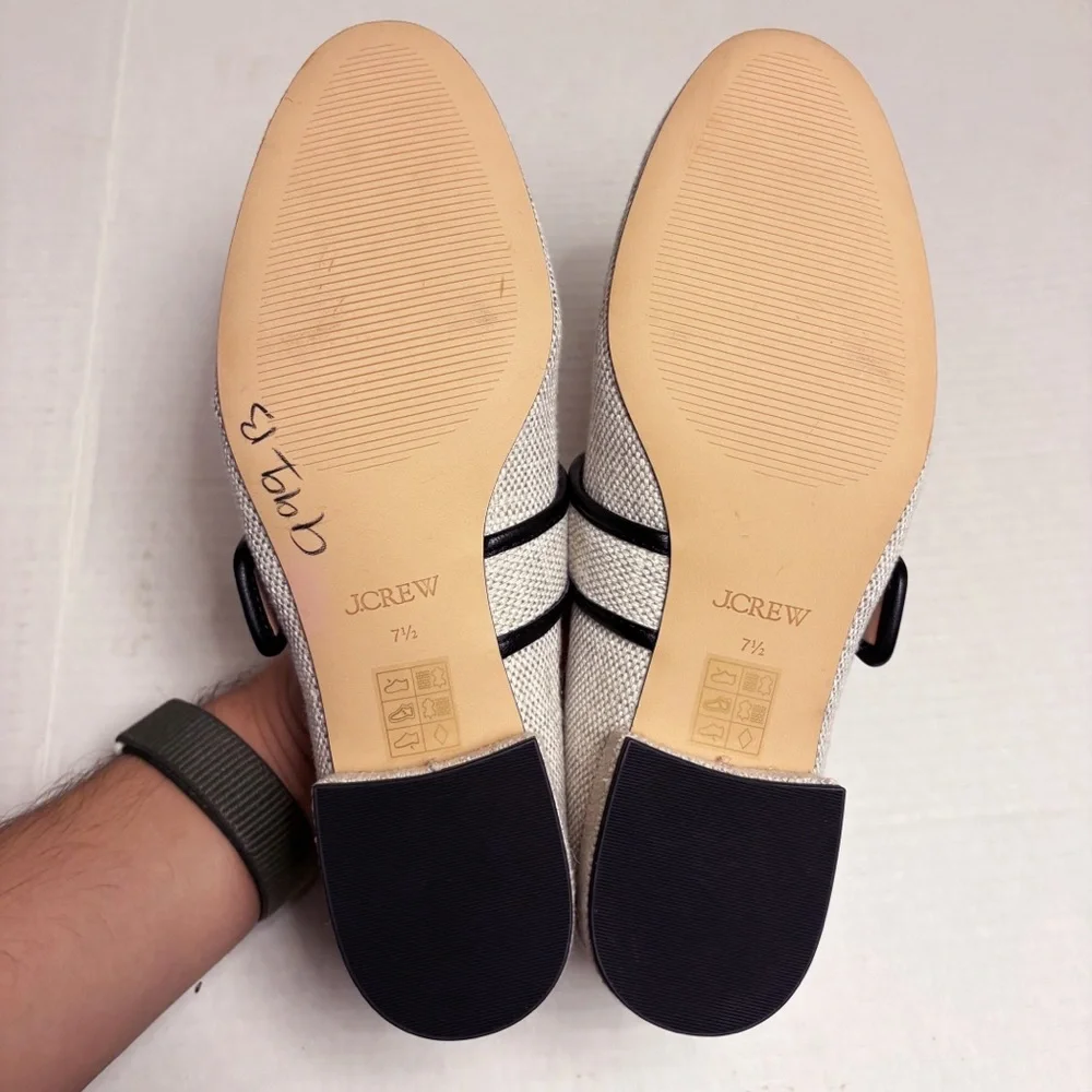 NWOB J. Crew Teagan Mary Jane Heels in Spanish Canvas Cream & Black - Picture 10 of 10